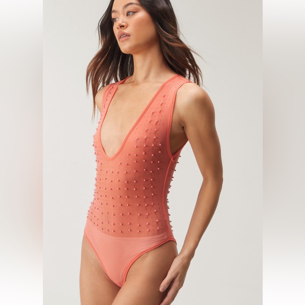 NWT NASTYGAL- Diamante Beaded Mesh bodysuit size M/L - Picture 2 of 5
